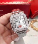 Copy Cartier Santos 100 Diamond Watch Silver Roman Dial